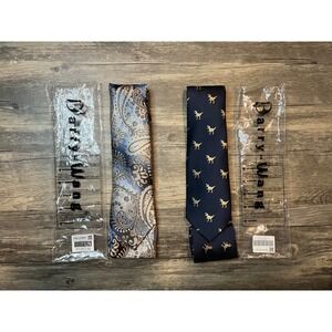 Barry Wang Silk Tie Lot Dinosaur & Paisley Neckties Pocket Square and Cuff Links